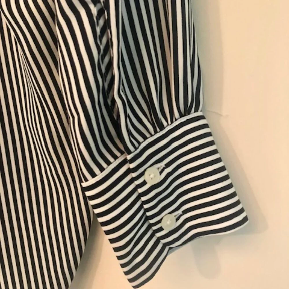 NWT Ann Taylor LOFT Black White Striped Silky Blouse Shirt Long Sleeve Size XS - Picture 10 of 11